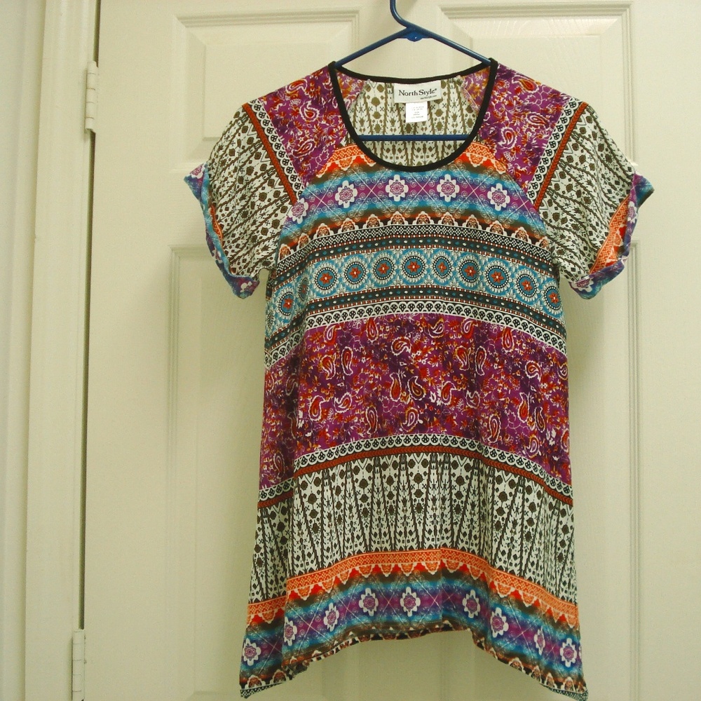 North Style Print Short Sleeve Top Sz Small
